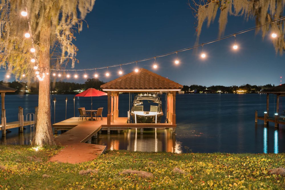 Bistro Lighting With Dock and Boat
