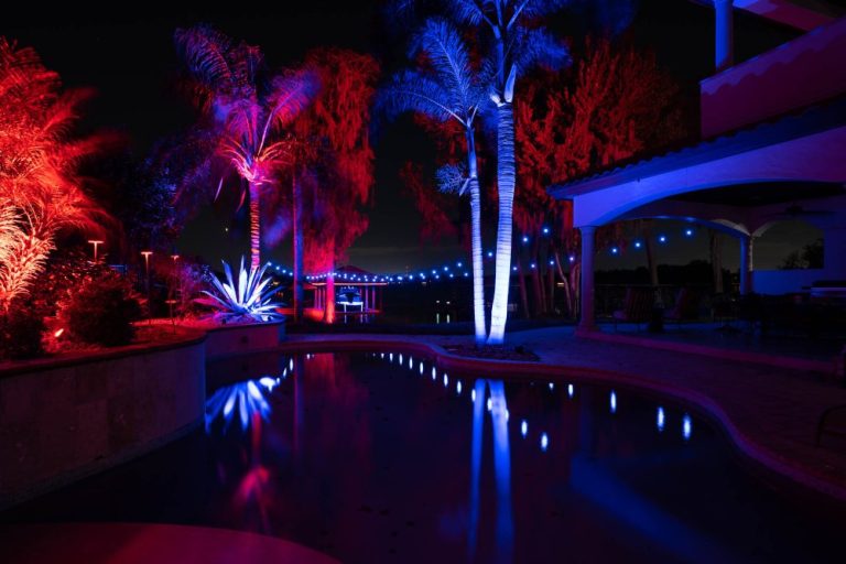 Blue and Red Pool Lighting After Dark