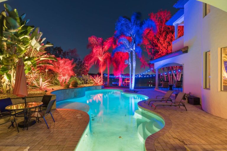 pool lighting with multicolored exterior lighting